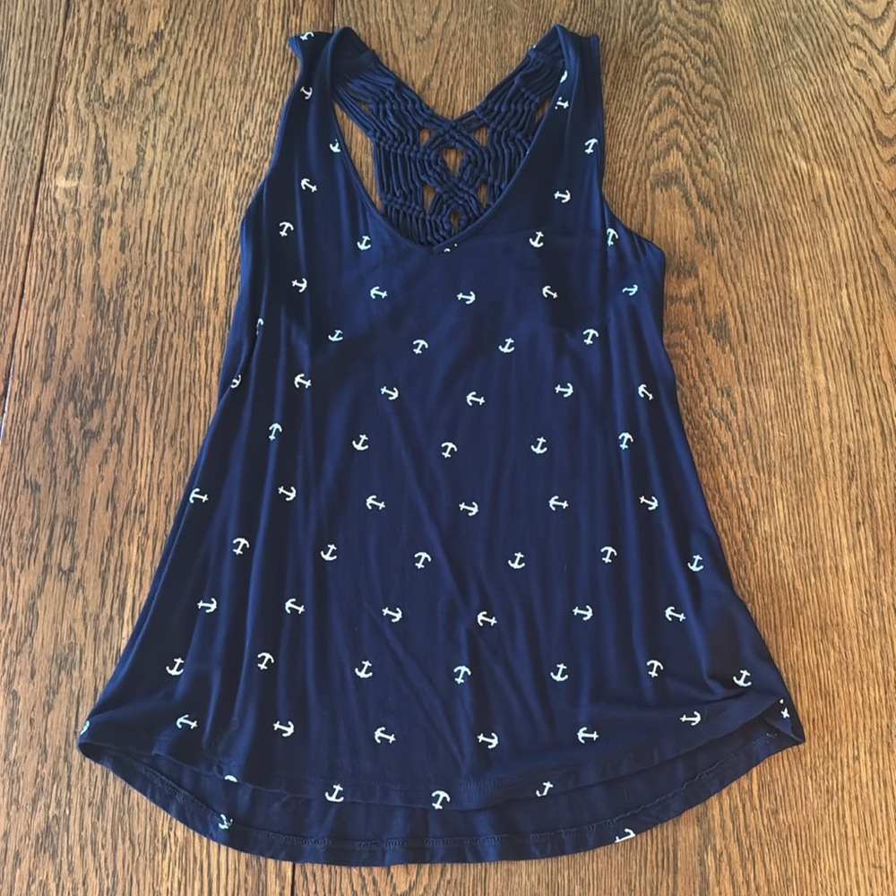 Navy Anchor Print Women's Top, XS